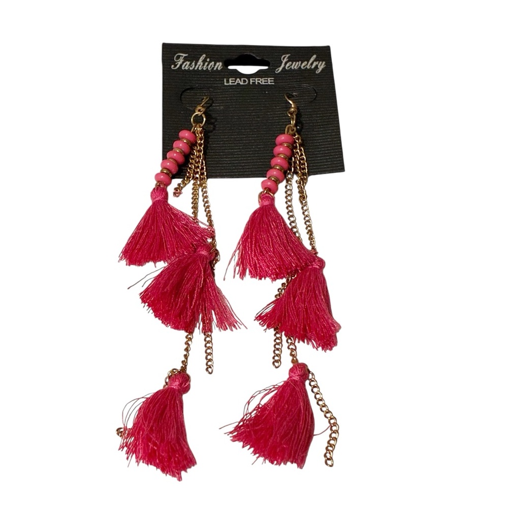 Pink Tassel Long Fashion Earrings Jewelry NEW